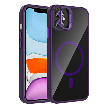 iPhone 11 Kılıf Standlı ve Kamera Lens Hediyeli M-Safe Şarj Özellikli MXSP Etro Kapak - Desert Titan