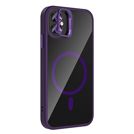 iPhone 11 Kılıf Standlı ve Kamera Lens Hediyeli M-Safe Şarj Özellikli SYS Etro Kapak - Lacivert