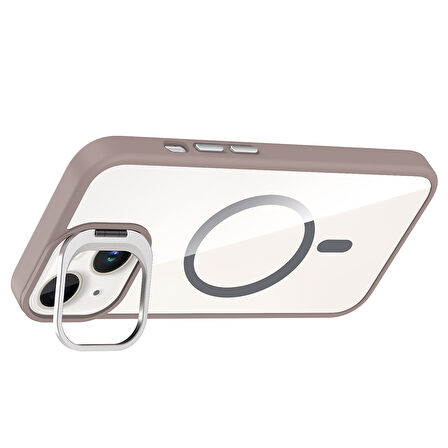 iPhone 14 Kılıf Standlı ve Kamera Lens Hediyeli M-Safe Şarj Özellikli ALT Etro Kapak - Derin Mor