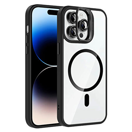 Apple Uyumlu iPhone 14 Pro Max Kılıf Standlı ve Kamera Lens Hediyeli M-Safe Şarj Özellikli Zore Etro Kapak