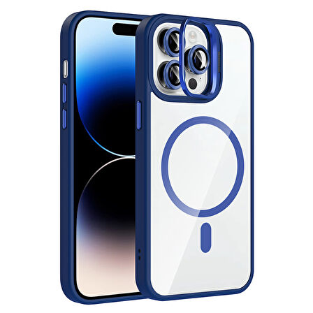 iPhone 14 Pro Max Kılıf Standlı ve Kamera Lens Hediyeli M-Safe Şarj Özellikli MXSP Etro Kapak - Laci