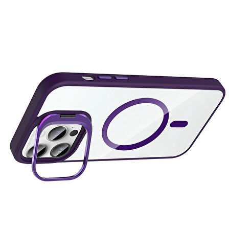 iPhone 14 Pro Max Kılıf Standlı ve Kamera Lens Hediyeli M-Safe Şarj Özellikli SYS Etro Kapak - Laci