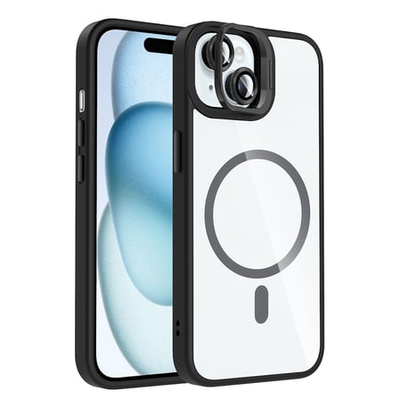 iPhone 15 Kılıf Standlı ve Kamera Lens Hediyeli M-Safe Şarj Özellikli NRTK Etro Kapak - Siyah