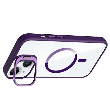 iPhone 15 Kılıf Standlı ve Kamera Lens Hediyeli M-Safe Şarj Özellikli FRMS Etro Kapak - Desert Titan