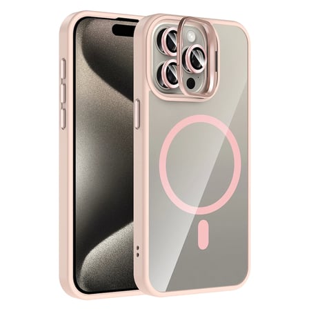 Apple Uyumlu İphone Uyumlu 15 Pro Kılıf Standlı ve Kamera Lens Hediyeli M-Safe Şarj Özellikli Zore Etro Kapak