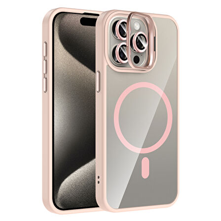 iPhone 15 Pro Kılıf Standlı ve Kamera Lens Hediyeli M-Safe Şarj Özellikli ZYL Etro Kapak - Derin Mo