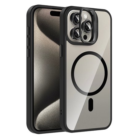 Apple iPhone 15 Pro Max Kılıf Standlı ve Kamera Lens Hediyeli M-Safe Şarj Özellikli Zore Etro Kapak