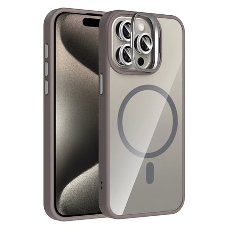 Apple iPhone 15 Pro Max Kılıf Standlı ve Kamera Lens Hediyeli M-Safe Şarj Özellikli Zore Etro Kapak