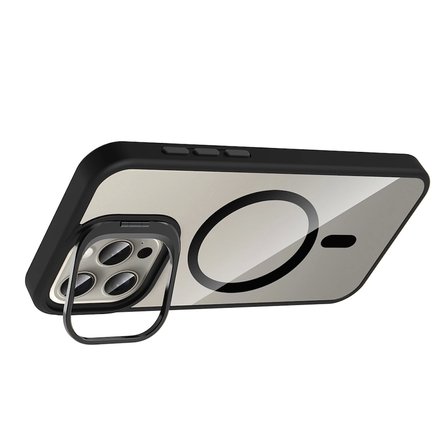 Apple iPhone 15 Pro Max Kılıf Standlı ve Kamera Lens Hediyeli M-Safe Şarj Özellikli Zore Etro Kapak