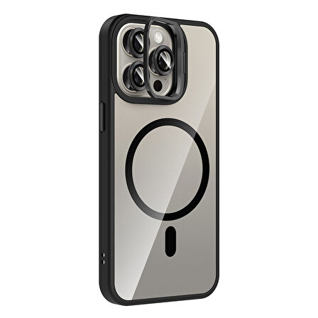 iPhone 15 Pro Max Kılıf Standlı ve Kamera Lens Hediyeli M-Safe Şarj Özellikli BLT Etro Kapak - Laci