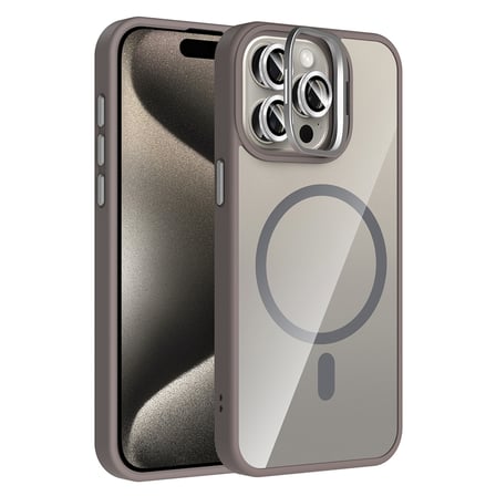 iPhone 15 Pro Max Kılıf Standlı ve Kamera Lens Hediyeli M-Safe Şarj Özellikli NRTK Etro Kapak - Pemb