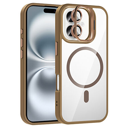 iPhone 16 Kılıf Standlı ve Kamera Lens Hediyeli M-Safe Şarj Özellikli UCY Etro Kapak - Desert Titan