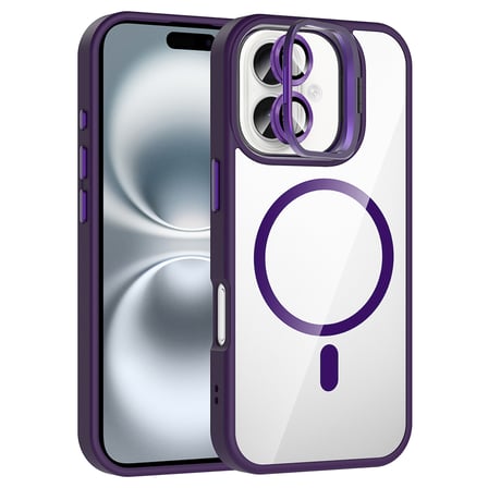 iPhone 16 Kılıf Standlı ve Kamera Lens Hediyeli M-Safe Şarj Özellikli NRTK Etro Kapak - Derin Mor
