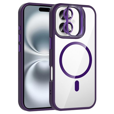 Apple iPhone 16 Kılıf Standlı ve Kamera Lens Hediyeli M-Safe Şarj Özellikli Zore Etro Kapak