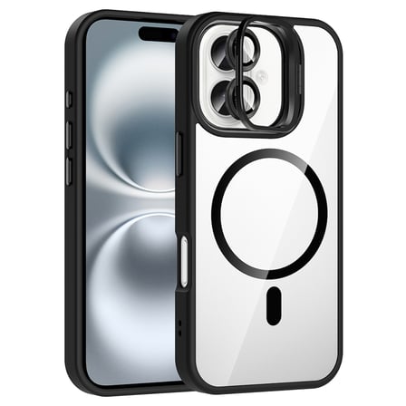 iPhone 16 Plus Kılıf Standlı ve Kamera Lens Hediyeli M-Safe Şarj Özellikli NRTK Etro Kapak - Siyah