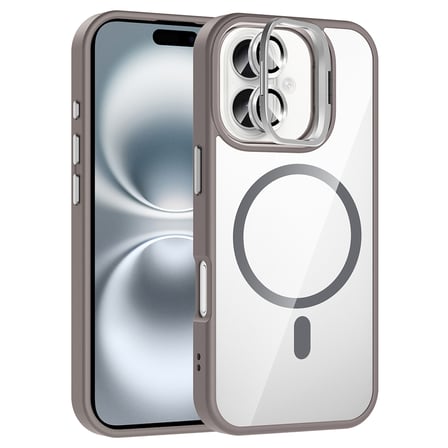 iPhone 16 Plus Kılıf Standlı ve Kamera Lens Hediyeli M-Safe Şarj Özellikli OMSY Etro Kapak - Siyah