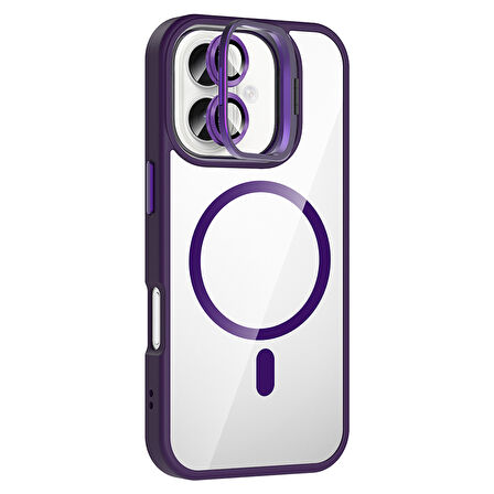 iPhone 16 Plus Kılıf Standlı ve Kamera Lens Hediyeli M-Safe Şarj Özellikli EFFX Etro Kapak - Desert
