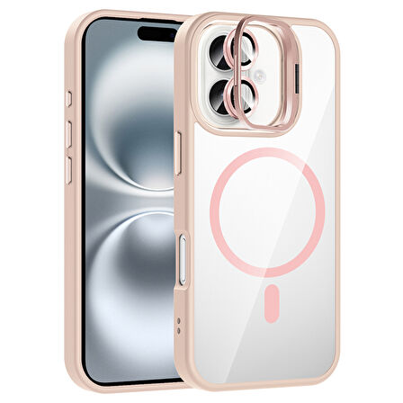 iPhone 16 Plus Kılıf Standlı ve Kamera Lens Hediyeli M-Safe Şarj Özellikli ZYL Etro Kapak - Pembe