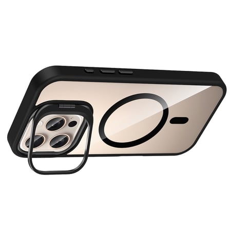 iPhone 16 Pro Kılıf Standlı ve Kamera Lens Hediyeli M-Safe Şarj Özellikli NRTK Etro Kapak - Siyah