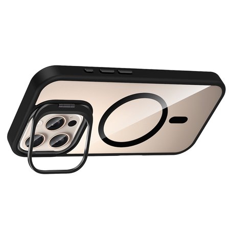 iPhone 16 Pro Kılıf Standlı ve Kamera Lens Hediyeli M-Safe Şarj Özellikli NRTK Etro Kapak - Gri