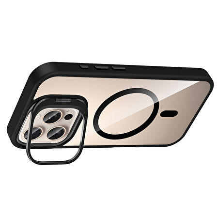 iPhone 16 Pro Kılıf Standlı ve Kamera Lens Hediyeli M-Safe Şarj Özellikli BLT Etro Kapak - Desert T