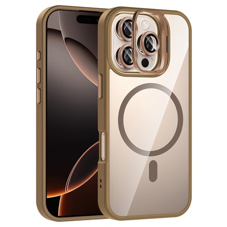 iPhone 16 Pro Kılıf Standlı ve Kamera Lens Hediyeli M-Safe Şarj Özellikli NRTK Etro Kapak - Desert T