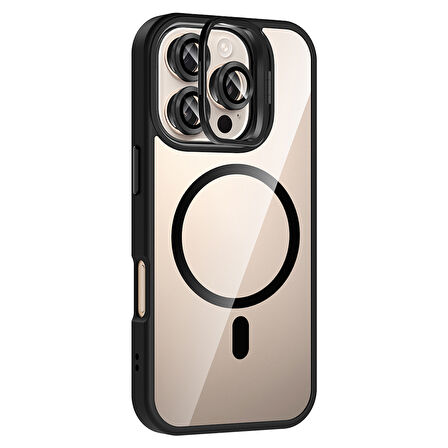 iPhone 16 Pro Kılıf Standlı ve Kamera Lens Hediyeli M-Safe Şarj Özellikli MKST Etro Kapak - Pembe