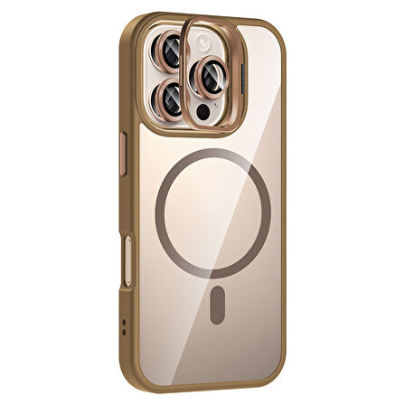 iPhone 16 Pro Max Kılıf Standlı ve Kamera Lens Hediyeli M-Safe Şarj Özellikli MXSP Etro Kapak - Siya