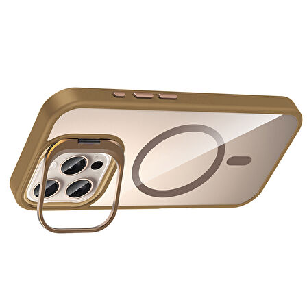 iPhone 16 Pro Max Kılıf Standlı ve Kamera Lens Hediyeli M-Safe Şarj Özellikli MXSP Etro Kapak - Siya