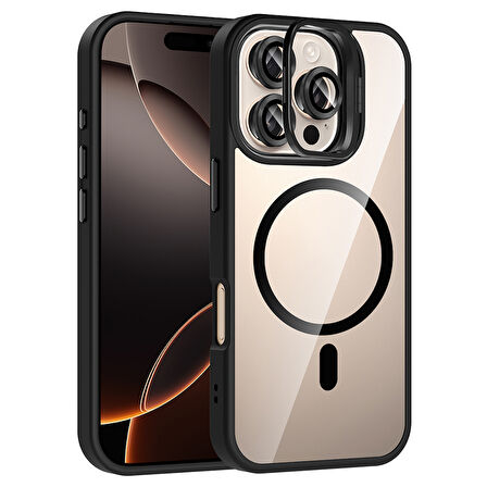 iPhone 16 Pro Max Kılıf Standlı ve Kamera Lens Hediyeli Kablosuz Şarj Özellikli Etro Kapak