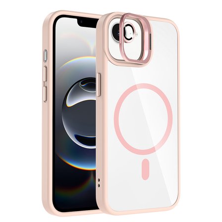 iPhone 16E Kılıf Standlı ve Kamera Lens Hediyeli M-Safe Şarj Özellikli MKST Etro Kapak - Pembe