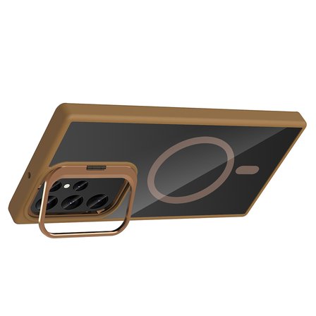 Galaxy S23 Ultra Kılıf Standlı ve Kamera Lens Hediyeli M-Safe Şarj Özellikli FRMS Etro Kapak - Gri