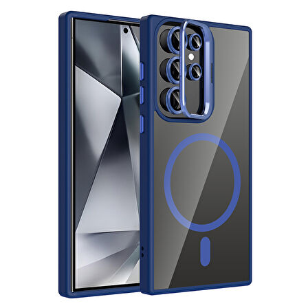 Galaxy S24 Ultra Kılıf Standlı ve Kamera Lens Hediyeli M-Safe Şarj Özellikli ALT Etro Kapak - Laciv