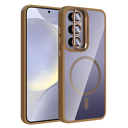 Galaxy S24 Plus Kılıf Standlı ve Kamera Lens Hediyeli M-Safe Şarj Özellikli ZYL Etro Kapak - Pembe