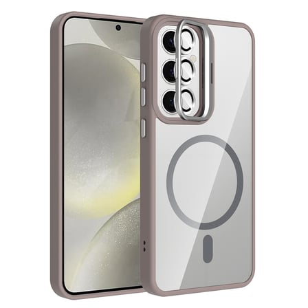 Galaxy S24 Kılıf Standlı ve Kamera Lens Hediyeli M-Safe Şarj Özellikli NRTK Etro Kapak - Gri