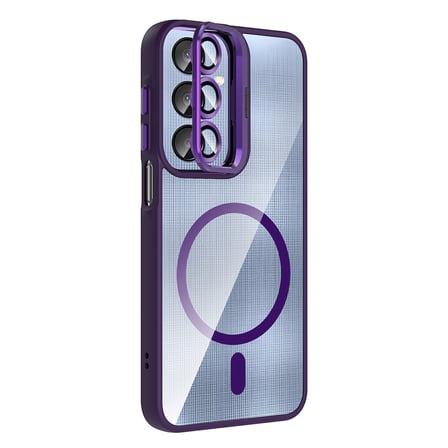 Galaxy A25 Kılıf Standlı ve Kamera Lens Hediyeli M-Safe Şarj Özellikli OMSY Etro Kapak - Siyah