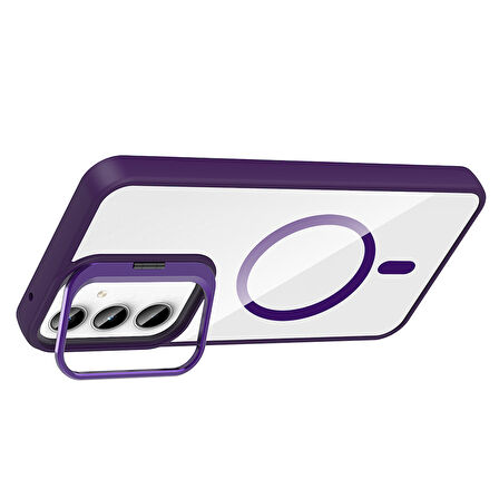 Galaxy A35 Kılıf Standlı ve Kamera Lens Hediyeli M-Safe Şarj Özellikli FRMS Etro Kapak - Lacivert