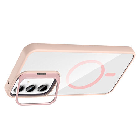 Galaxy A55 Kılıf Standlı ve Kamera Lens Hediyeli M-Safe Şarj Özellikli ZYL Etro Kapak - Gri