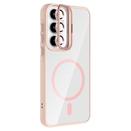 Galaxy A55 Kılıf Standlı ve Kamera Lens Hediyeli M-Safe Şarj Özellikli SYS Etro Kapak - Lacivert