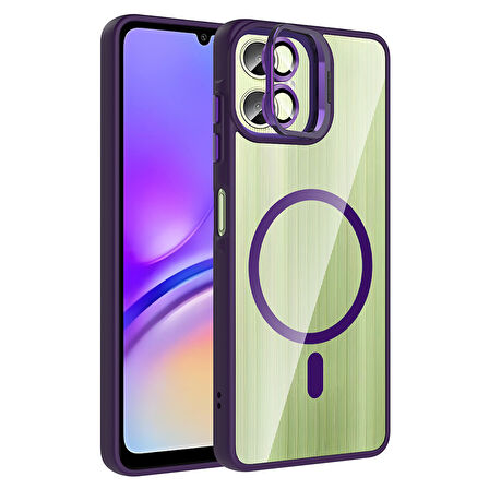Galaxy A06 Kılıf Standlı ve Kamera Lens Hediyeli M-Safe Şarj Özellikli UCY Etro Kapak - Gri