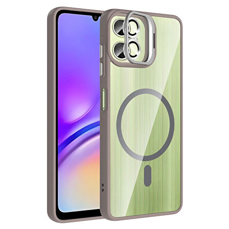 Galaxy A06 Kılıf Standlı ve Kamera Lens Hediyeli M-Safe Şarj Özellikli Zore Etro Kapak