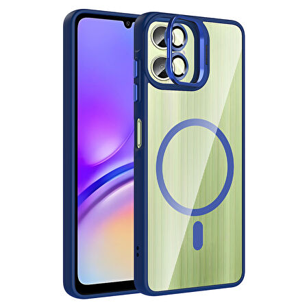 Galaxy A06 Kılıf Standlı ve Kamera Lens Hediyeli M-Safe Şarj Özellikli MKST Etro Kapak - Lacivert