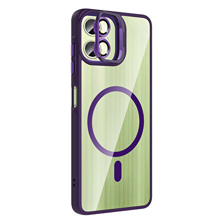 Galaxy A06 Kılıf Standlı ve Kamera Lens Hediyeli M-Safe Şarj Özellikli MKST Etro Kapak - Lacivert