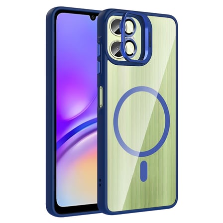 Galaxy A06 Kılıf Standlı ve Kamera Lens Hediyeli M-Safe Şarj Özellikli OMSY Etro Kapak - Lacivert