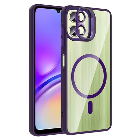 Galaxy A06 Kılıf Standlı ve Kamera Lens Hediyeli M-Safe Şarj Özellikli OMSY Etro Kapak - Lacivert