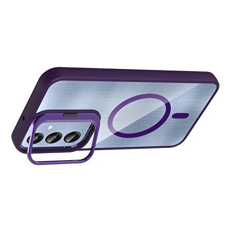 Galaxy A16 Kılıf Standlı ve Kamera Lens Hediyeli M-Safe Şarj Özellikli SYS Etro Kapak - Siyah