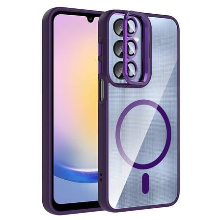 Galaxy A16 Kılıf Standlı ve Kamera Lens Hediyeli M-Safe Şarj Özellikli NRTK Etro Kapak - Derin Mor
