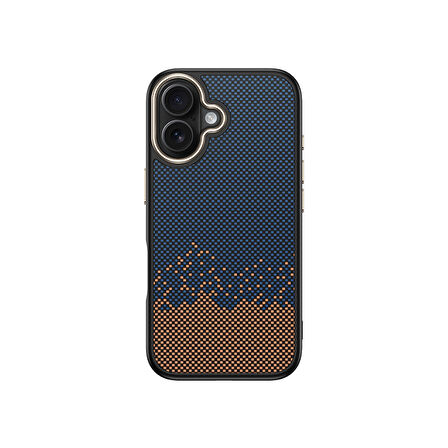 iPhone 16 Kılıf M-safe Şarj Özellikli Karbon Fiber Görünümlü İKSP Antina Kapak - Mavi