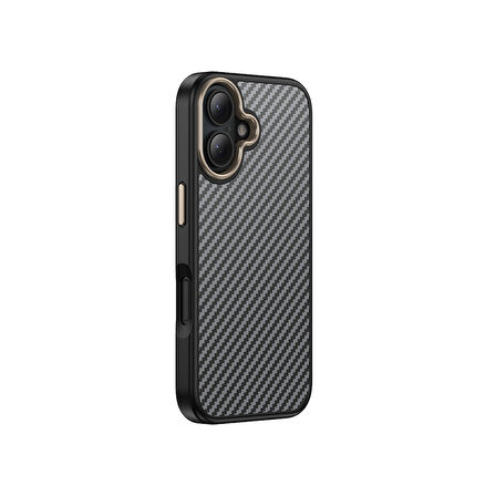 iPhone 16 Kılıf M-safe Şarj Özellikli Karbon Fiber Görünümlü İKSP Antina Kapak - Mavi