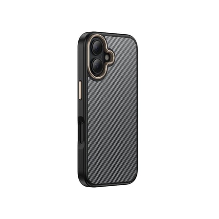 iPhone 16 Kılıf M-safe Şarj Özellikli Karbon Fiber Görünümlü MKST Antina Kapak - Siyah-Yeşil